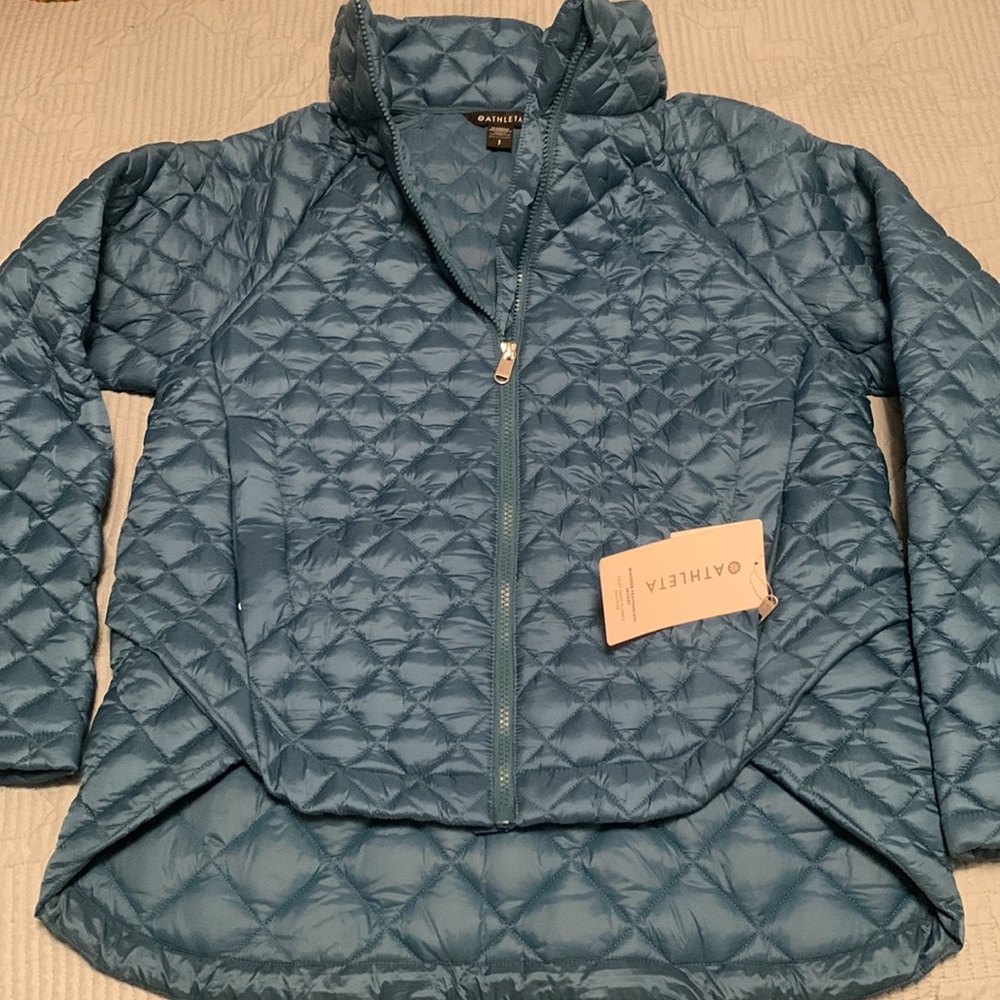 Athleta Whisper featherless jacket, teal, S, NWT
